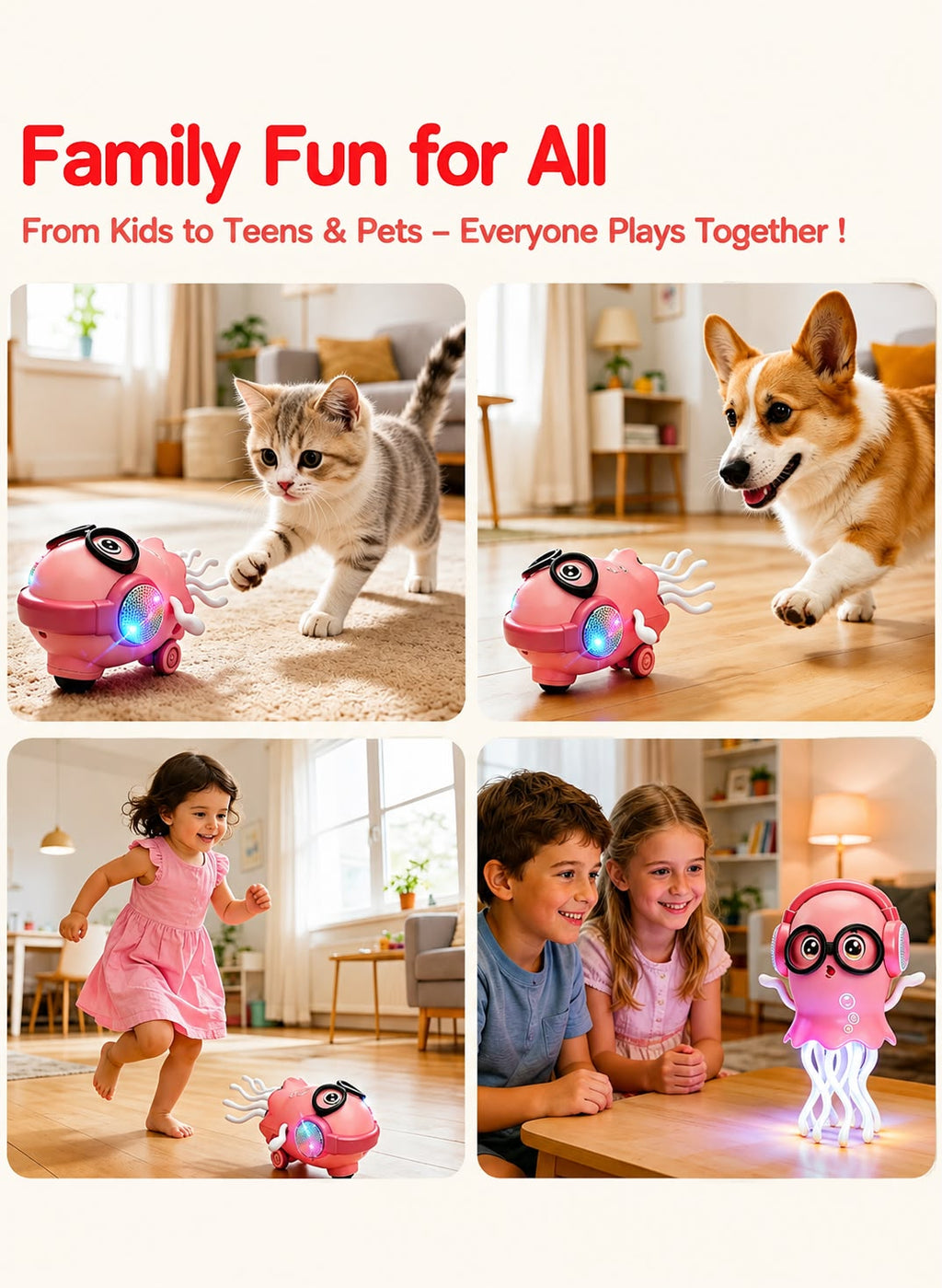 Magic Electric Dancing Jellyfish Toy with Led Light and Music,Playful Automatic Steer Crawling Dancing Jellyfish with Smart Tentacle Explorer,Dancing Octopus Toy Tummy Time Baby Toys